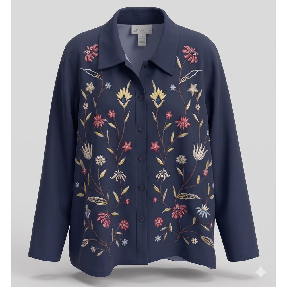 Susan Graver Womens L Boho Artsy Bloomcore Cottagecore Embroidered Floral Jacket